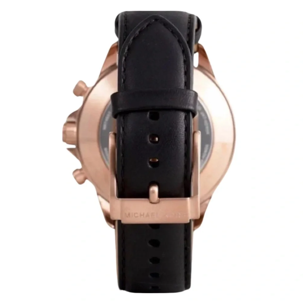 MICHAEL KORS • Black Leather Access Gage Rose Gold Hybrid Smart Watch